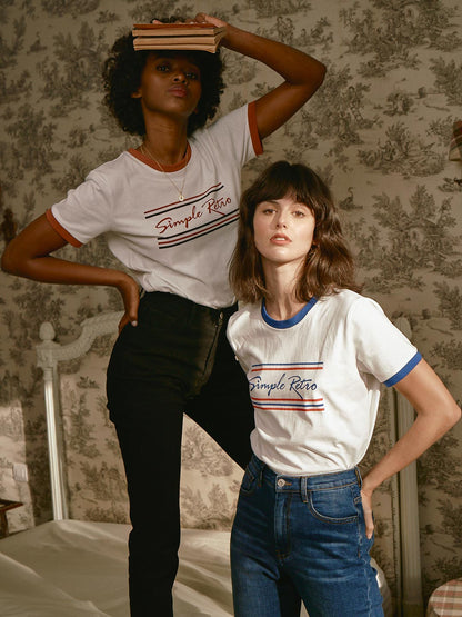 Simple Retro- Maya 紅條logo純棉短袖T恤