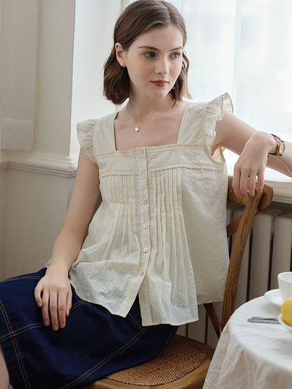 Louise 玫瑰刺繡小飛袖背心