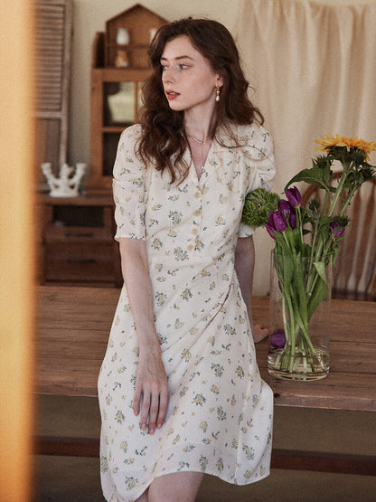 Fannie apricot shirt collar floral dress