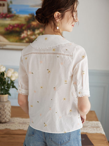 Erin 純棉V領刺繡襯衫