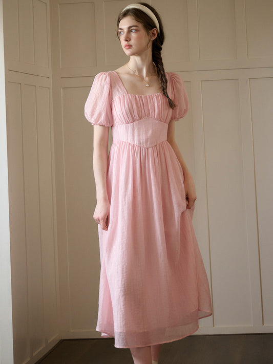 Averi sweet pink square neck puff sleeve dress