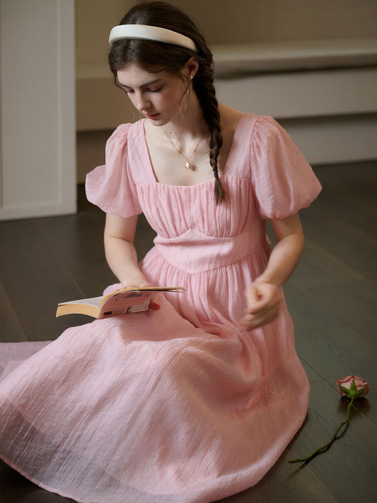 Averi sweet pink square neck puff sleeve dress