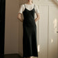 Gwen 復古優雅法式V領吊帶黑色連衣裙