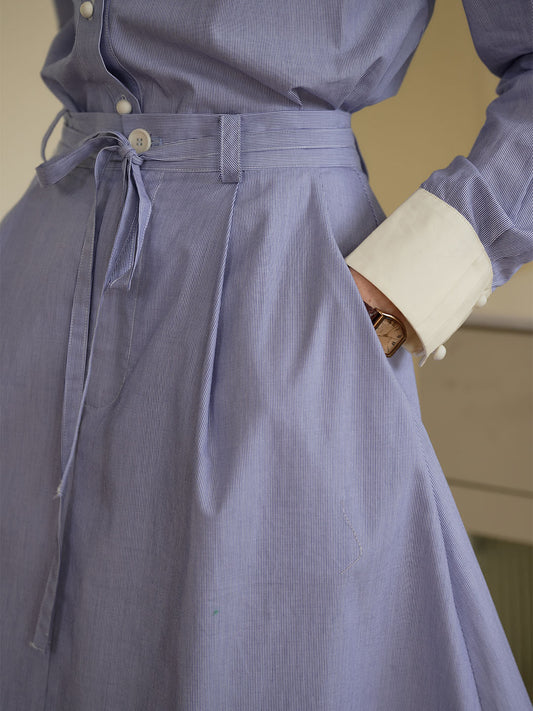 Brylee 藍白條紋高腰繫帶半身裙