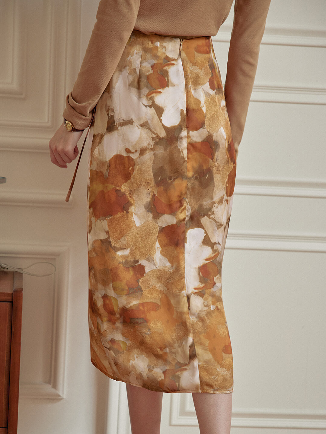 Jolie 棕色印花法式半身裙/SIMPLERETRO