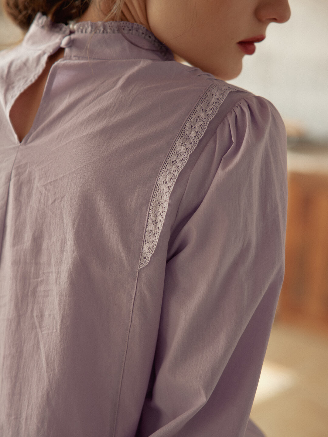 Paisley 紫色玫瑰刺繡蕾絲襯衫/SIMPLERETRO