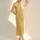 Gwen 復古優雅法式V領吊帶黃色連衣裙