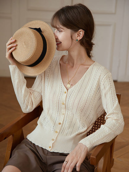 Anna oatmeal V-neck sweater thin coat