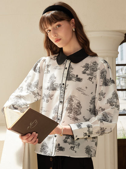 Evelyn 獨家印花撞色娃娃領襯衫