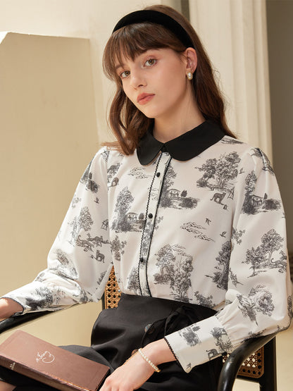 Evelyn 獨家印花撞色娃娃領襯衫