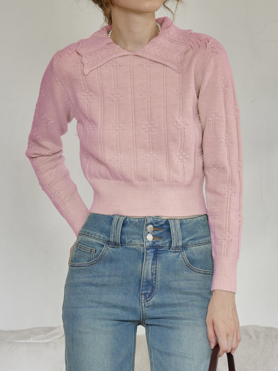 Jasmine 粉色針織短款毛衣/SIMPLERETRO