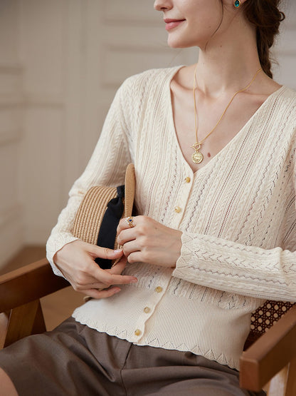 Anna oatmeal V-neck sweater thin coat
