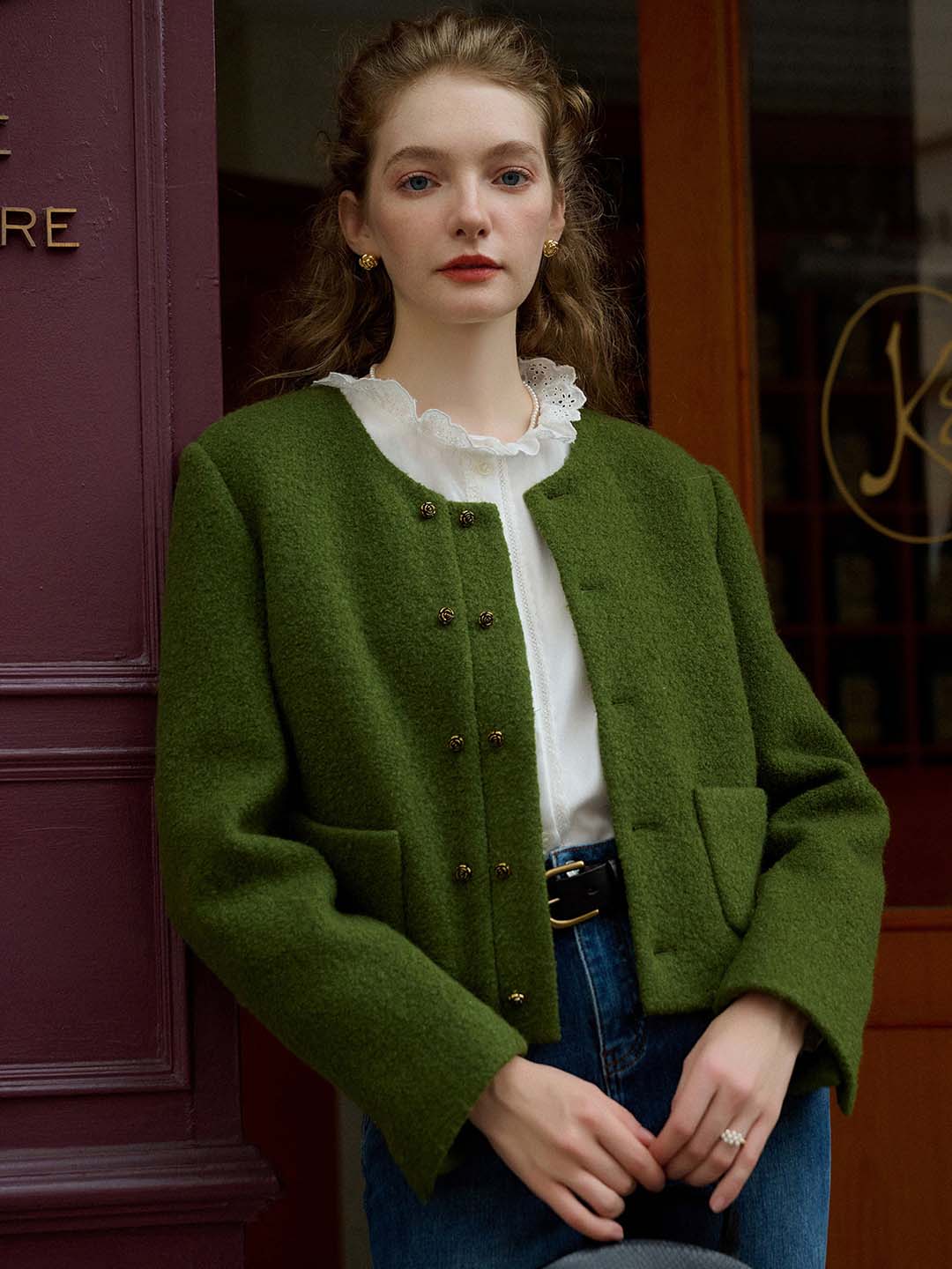 Amelia 羊毛圓領雙排扣夾克