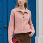 Emilia Polo Collar Cable-Knit Pink 100% Wool Sweater