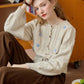 Willow Floral Embroidery Lantern Sleeve Knot Hem Cardigan