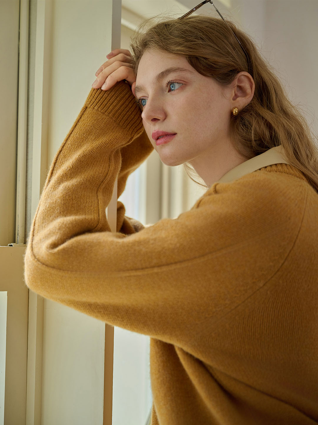 Natalie Solid Raglan Sleeve Pocket Patched 100% Wool Sweater