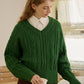 Everly  Solid Raglan Sleeve Cable Knit Sweater