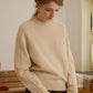Natalie Solid Raglan Sleeve Pocket Patched 100% Wool Sweater