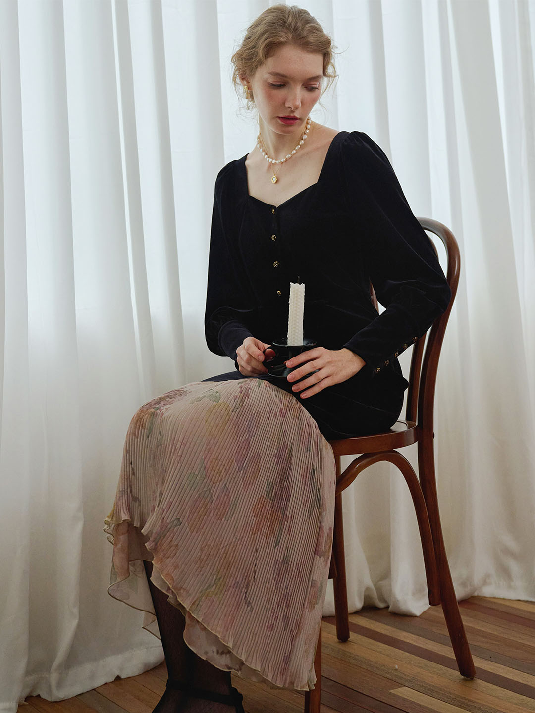 Sadie 花卉印花心型領洋裝