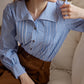 Arya 藍白條紋泡泡袖襯衫/simpleretro