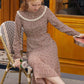 Harper Maple Leaf Print Trumpet Sleeve Lace Contrast Dress