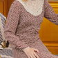 Camila Maple Leaf Print Mock Neck Lace Contrast Dress