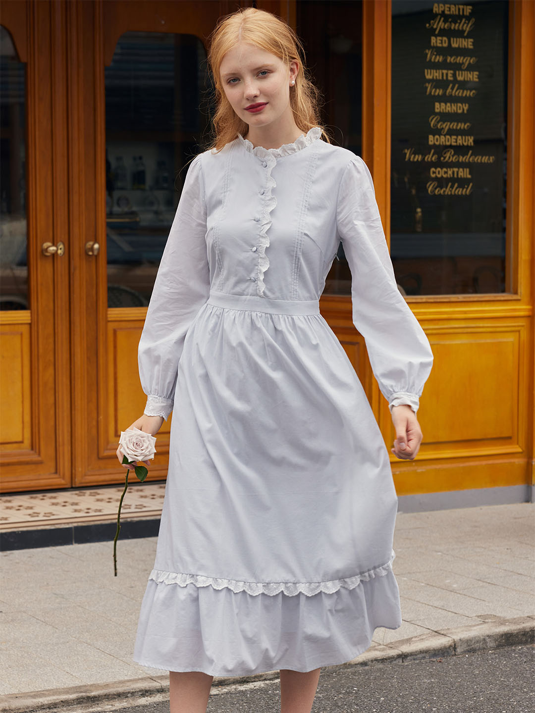 Zoe Solid Ruffle Trim Button Front Cotton Dress