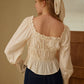 Nora Square Neck Lace Patchwork Waist-Cinching Blouse