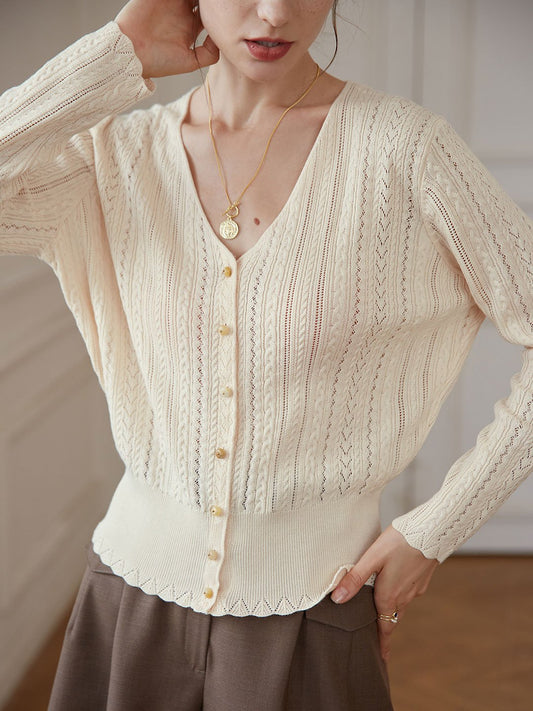 Anna oatmeal V-neck sweater thin coat