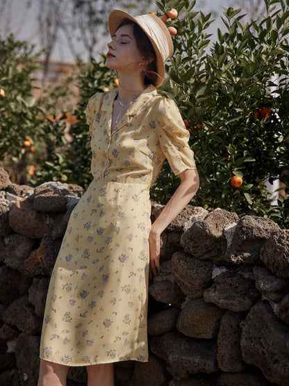 Fannie yellow shirt collar floral dress