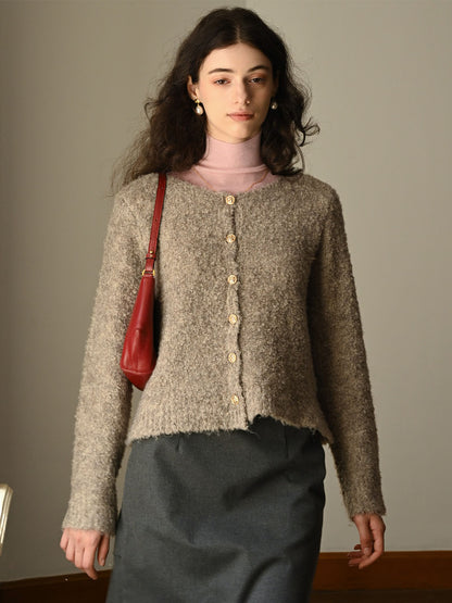 Stella Crew Neck Solid Button Front Cardigan