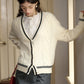 Paisley Contrast Trim Drop Shoulder Cable Knit Cardigan