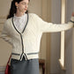 Paisley Contrast Trim Drop Shoulder Cable Knit Cardigan