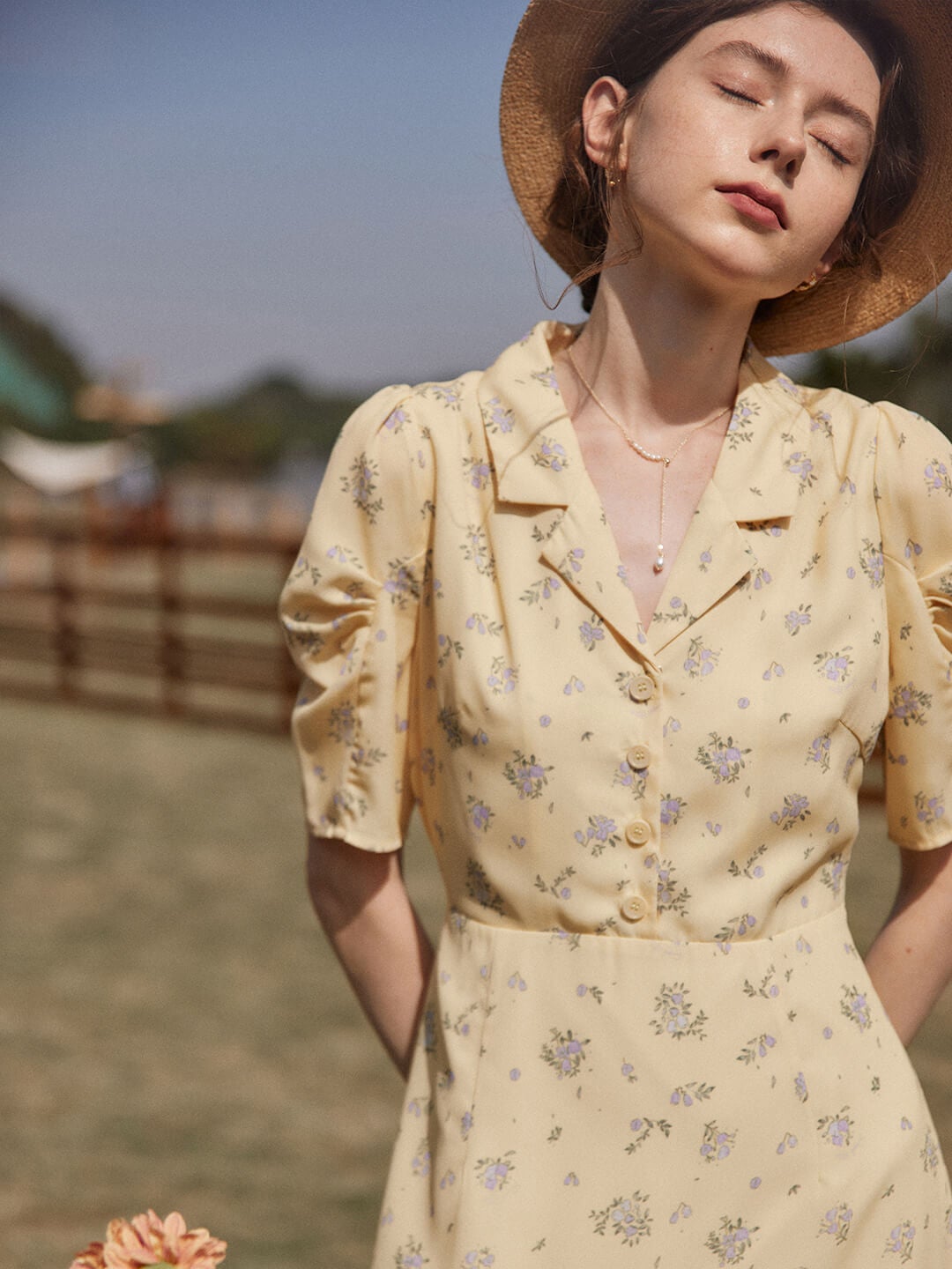 Fannie yellow shirt collar floral dress