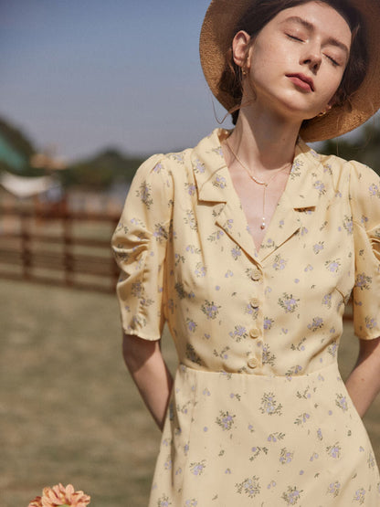 Fannie yellow shirt collar floral dress