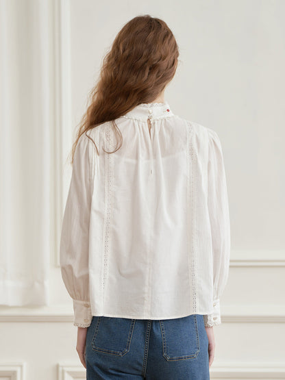 Aylin half turtleneck embroidered white shirt