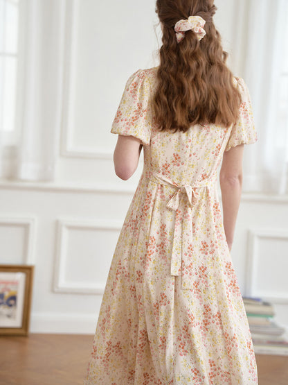 Fatima round square neck puff sleeve floral dress