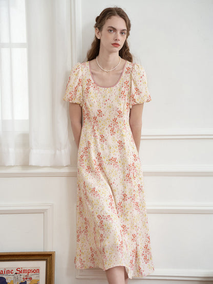 Fatima round square neck puff sleeve floral dress