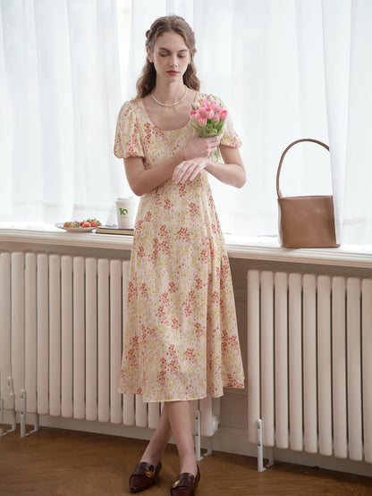 Fatima round square neck puff sleeve floral dress