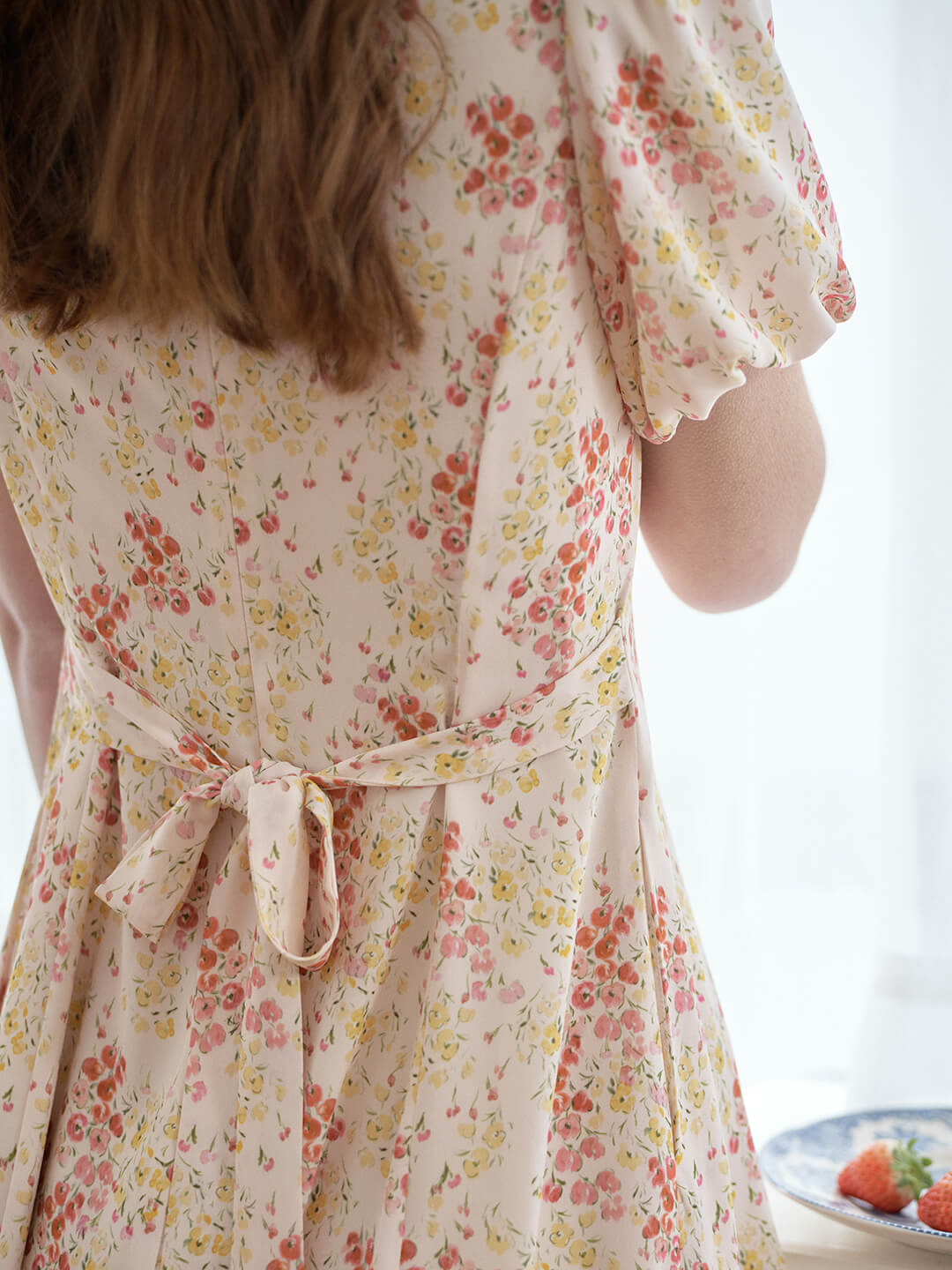 Fatima round square neck puff sleeve floral dress