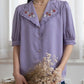 Erin 紫色草莓刺繡翻領襯衫