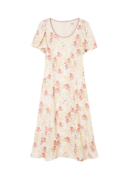 Fatima round square neck puff sleeve floral dress