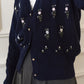 Ally 藍色鉤花刺繡針織外套/SIMPLERETRO