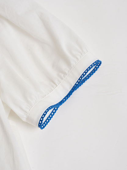 Artemis 花卉刺繡泡泡袖撞色拼接襯衫