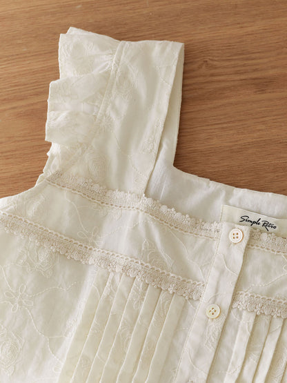 Louise 玫瑰刺繡小飛袖背心