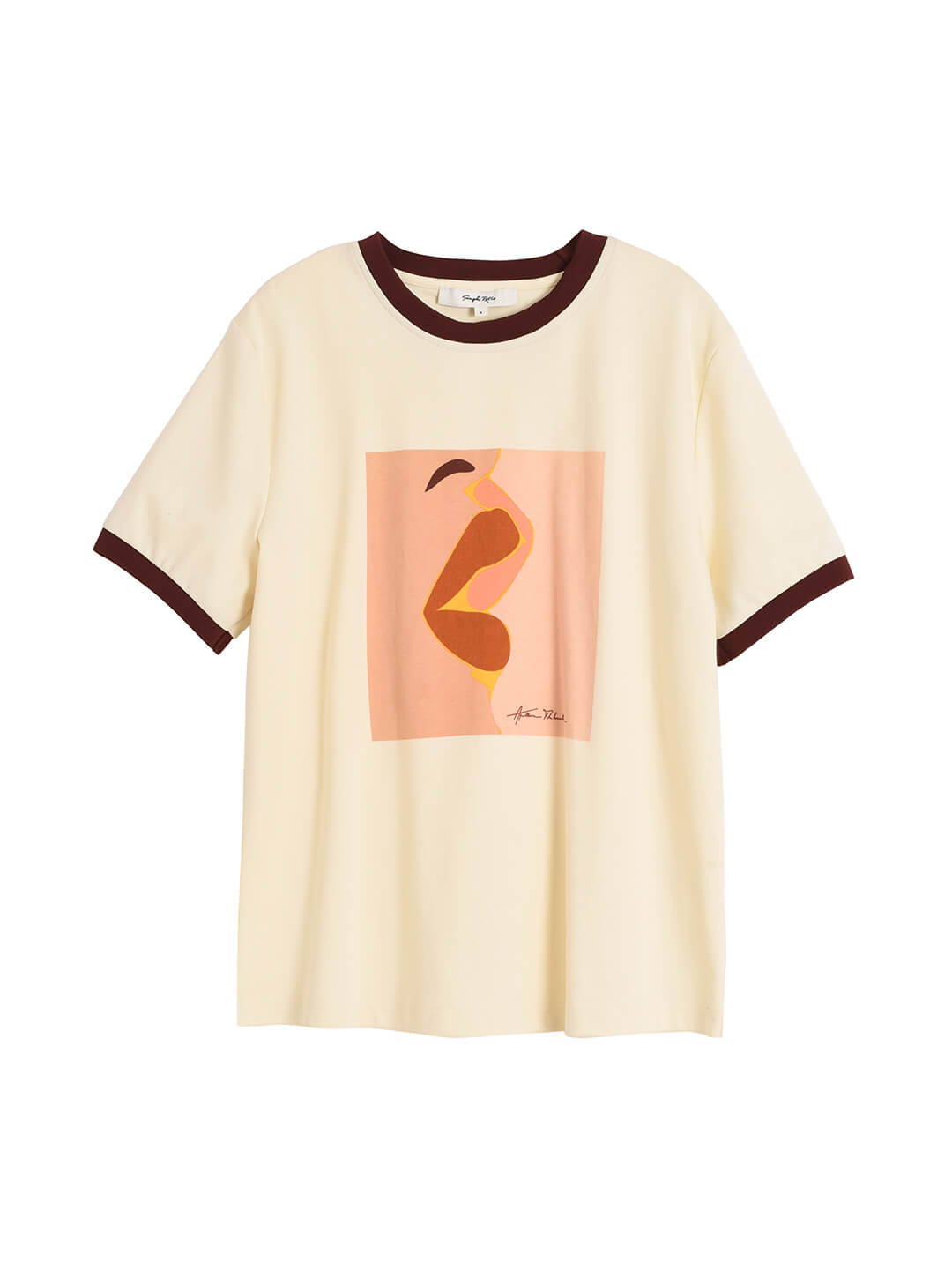 Apolline cream yellow red lip illustration printed cotton T-shirt