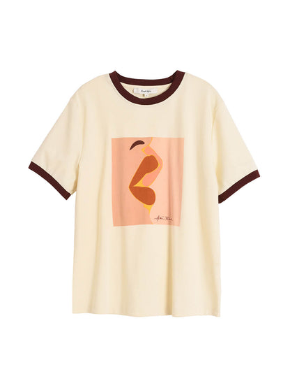 Apolline cream yellow red lip illustration printed cotton T-shirt
