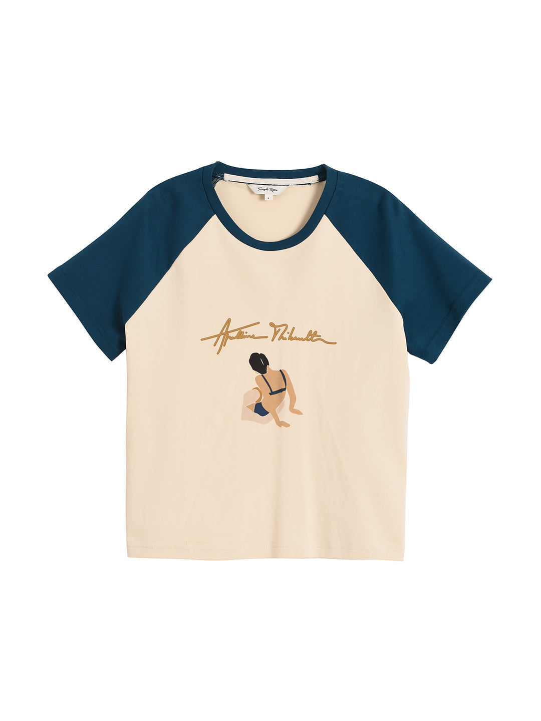 Apolline 藍色沙灘插畫印花純棉短款T恤