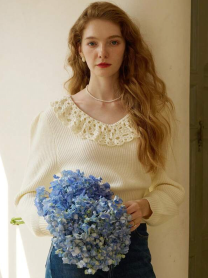 Alice Ruffle Trim Lantern Sleeve Sweater