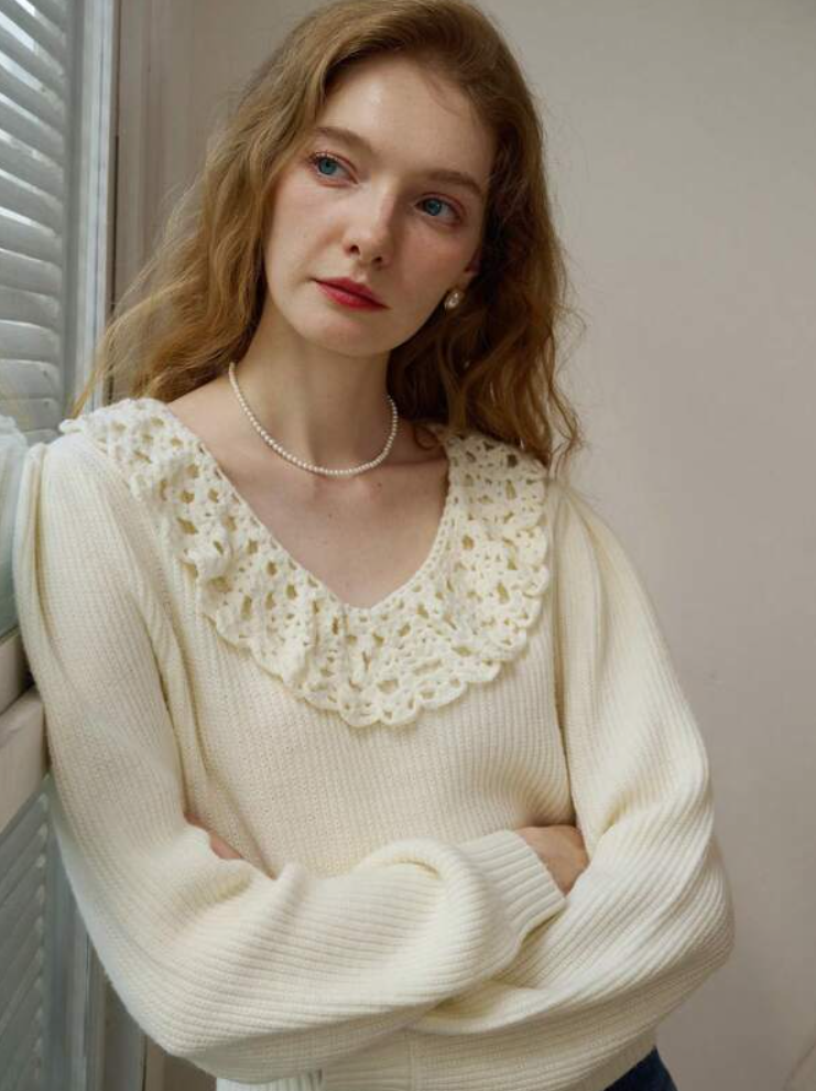 Alice Ruffle Trim Lantern Sleeve Sweater
